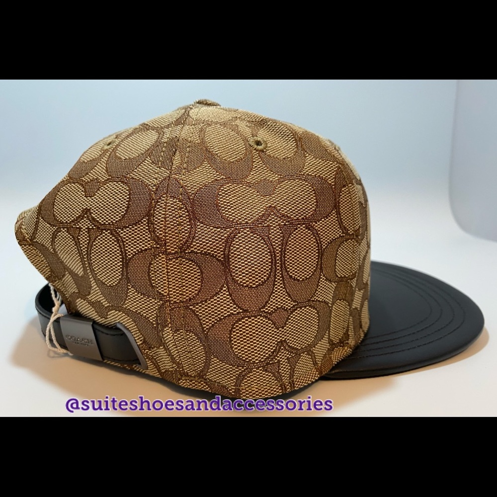 COACH SIGNATURE FLAT BRIM HAT MENS BROWN NWT - Picture 5 of 7
